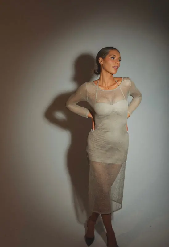 Golden Mesh Midi Dress